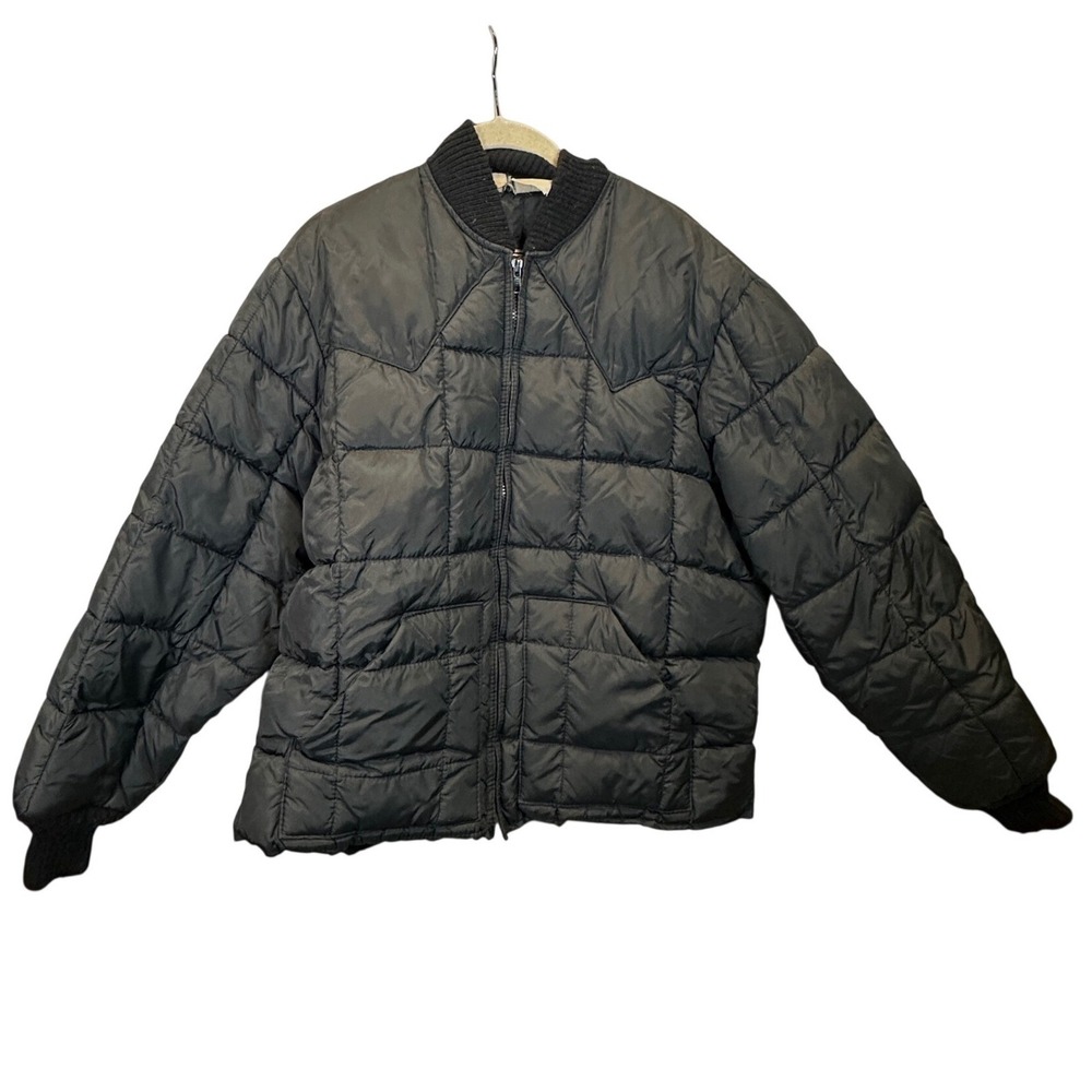 READ Vintage Walls Western Quilted Puffer Jacket Black Full Zip Bomber Mens